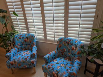 Set Of 2 Blue Floral Arm Chairs (New)