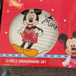 MICKEY MOUSE "I LOVE MINNIE 3 pc DISNEY CERAMIC 