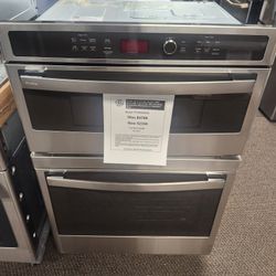 Profile 30 in. Double Electric Wall Oven with Convection Self-Cleaning and Built-In Microwave in Stainless Steel