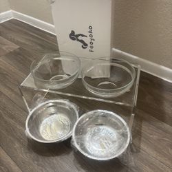 Acrylic Elevated Dog Cat Bowls Pet Feeder Double Bowl Raised Stand Comes With 2 Removable Glass Bowls And 2 Stainless Steel Bowls.Perfect For Large