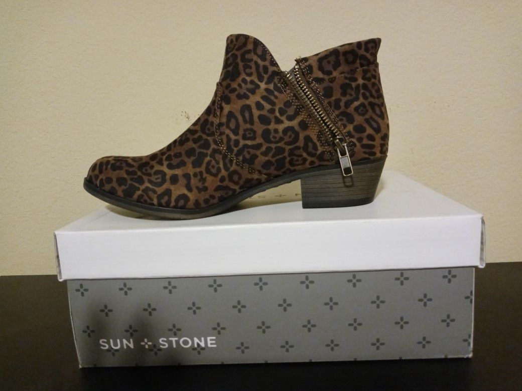 Brand New Sun+Stone Abby Booties Leopard Brown