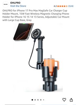MagSafe Car Charger Cup Holder Mount, 15W Fast Wireless