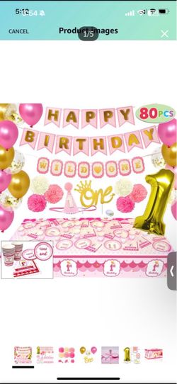 80-Piece Girl's 1st Birthday Party Decoration Set