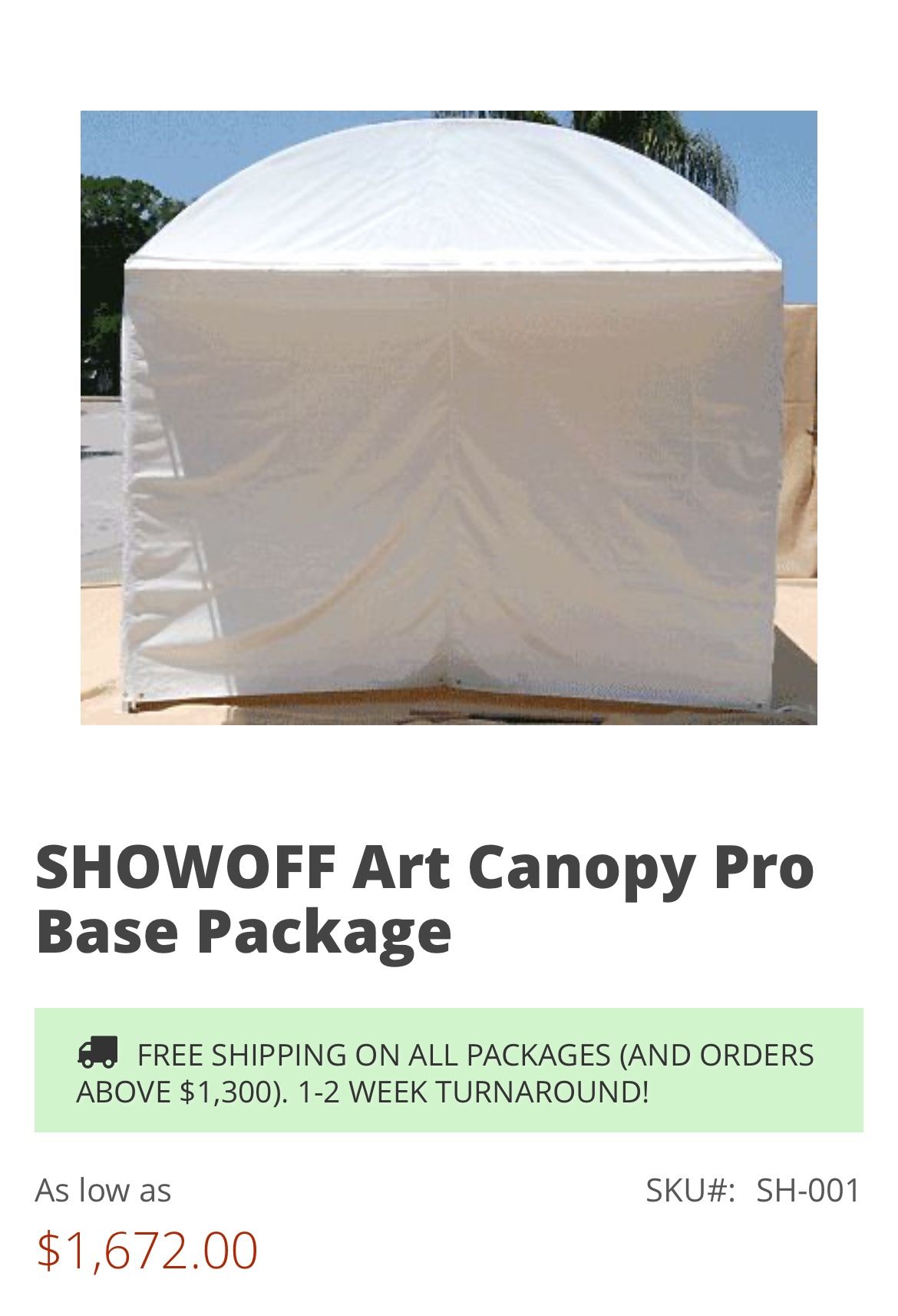 SHOWOFF Art Canopy 9.9x10 up to 8ft high missing 4 parts for roof