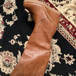 New Zodiac Iggy Wedge Heel Knee High Cognac Brown Faux Leather Boots Size 7