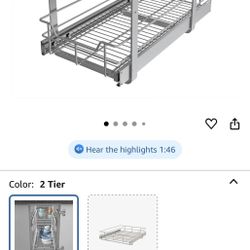 2 Tier Pull Out Cabinet Organizer 11" W X 22" D, Slide Out Drawers For Kitchen Cabinets, Pull Out Drawers For Cabinets Capacity Heavy Duty Caddy, Cabi