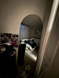 Full-Length Arched Floor Mirror Gold Frame