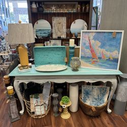 Beautiful Vintage-Style Distressed Wood Console Table or Entry Way Table Coastal Colors Farmhouse 