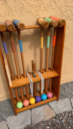 Complete Wooden Croquet Set with Rack