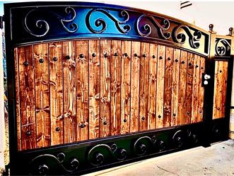 Custom Made Wood Style Driveway Iron Gates