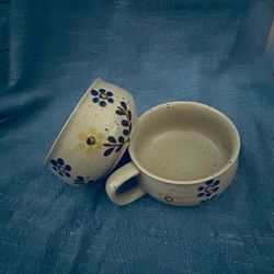 🌸Vintage Speckled & Daisy Dots Stoneware Hot Beverage/Soup/Chili Mugs (2 Mugs)
