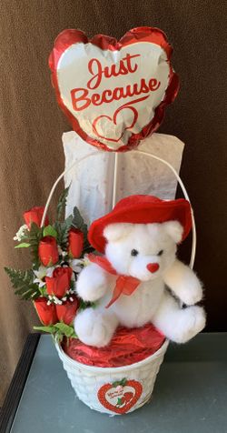 Just Because bear with roses, gift basket