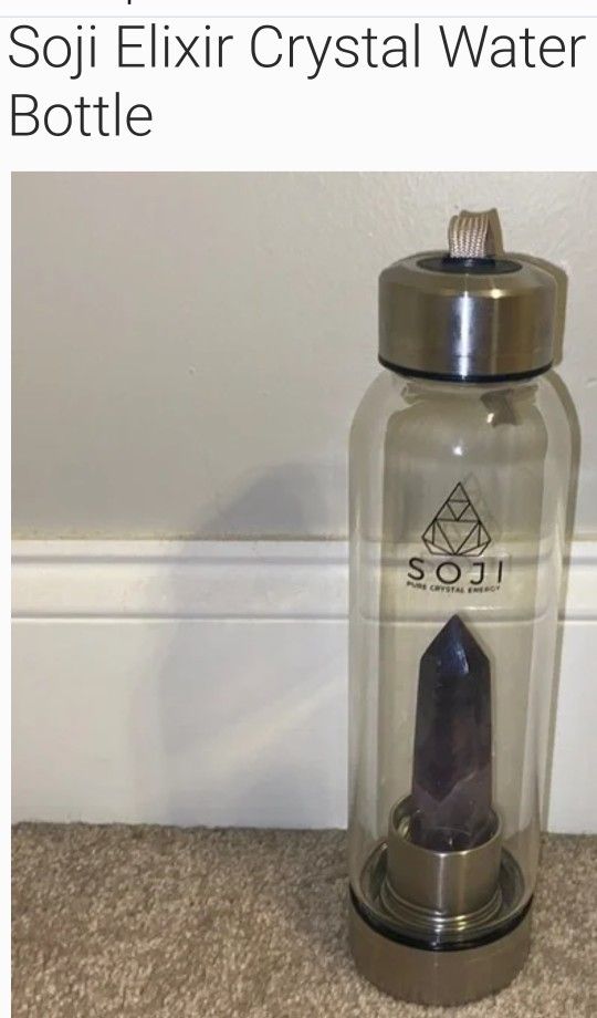 SOJI- PUR CRYSTAL ENERGY GLASS WATER BOTTLE W/STONE (4) LEFT
