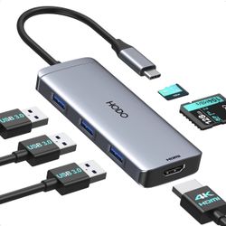 USB-C Hub Multiport Adapter for MacBook Air/Pro - 6 in 1 HDMI Dongle with 4K, USB 3.0 Ports, SD/TF Card Reader for MacBook m1/m2/m3/m4, Dell XPS, HP, 