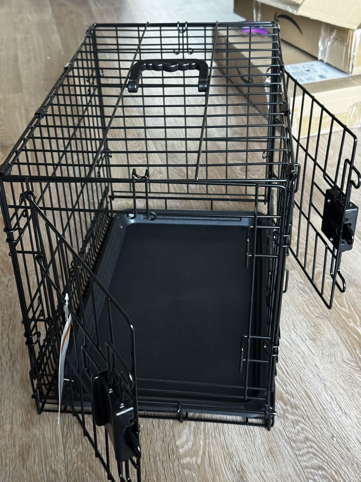 Foldable Metal Wire Dog, Cat, Pets Crate with Tray, Double Door, Divider, 22 x 13 x 16 Black