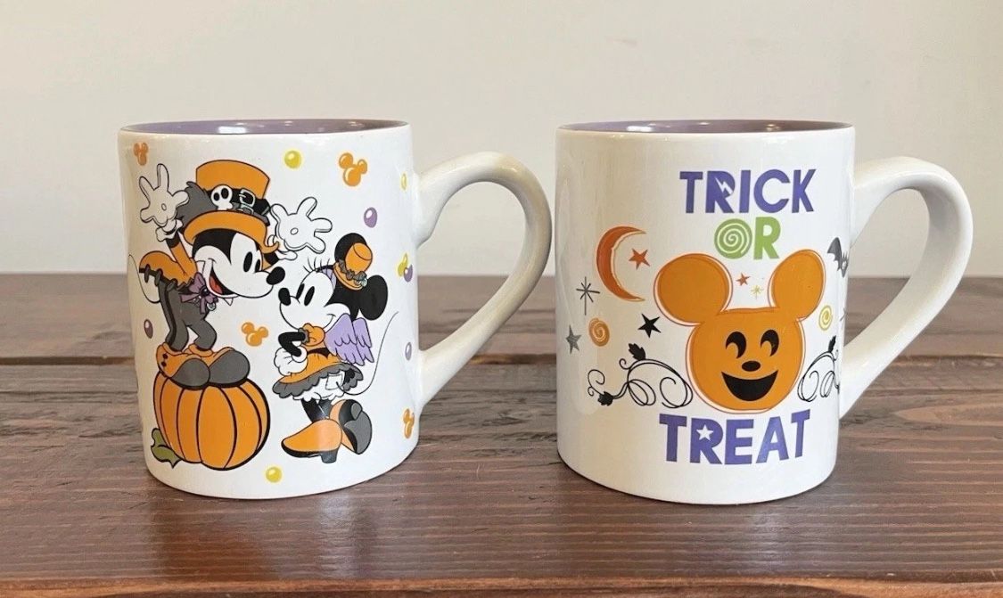 Halloween Mickey Minnie Mouse Coffee Mug Cup Trick Treat Set 16oz 2 Pair Disney
