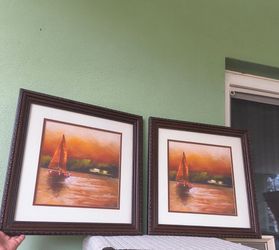 Sailboats by a sunset wall decor picture frame