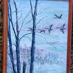 Art~ "Flock Of Ducks" By Melba Unknown Lg Oil Painting