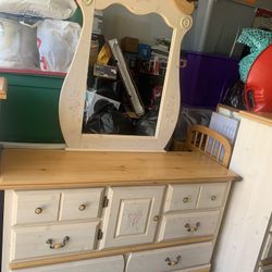 Solid Wooden Floral Design Dresser and Mirror 