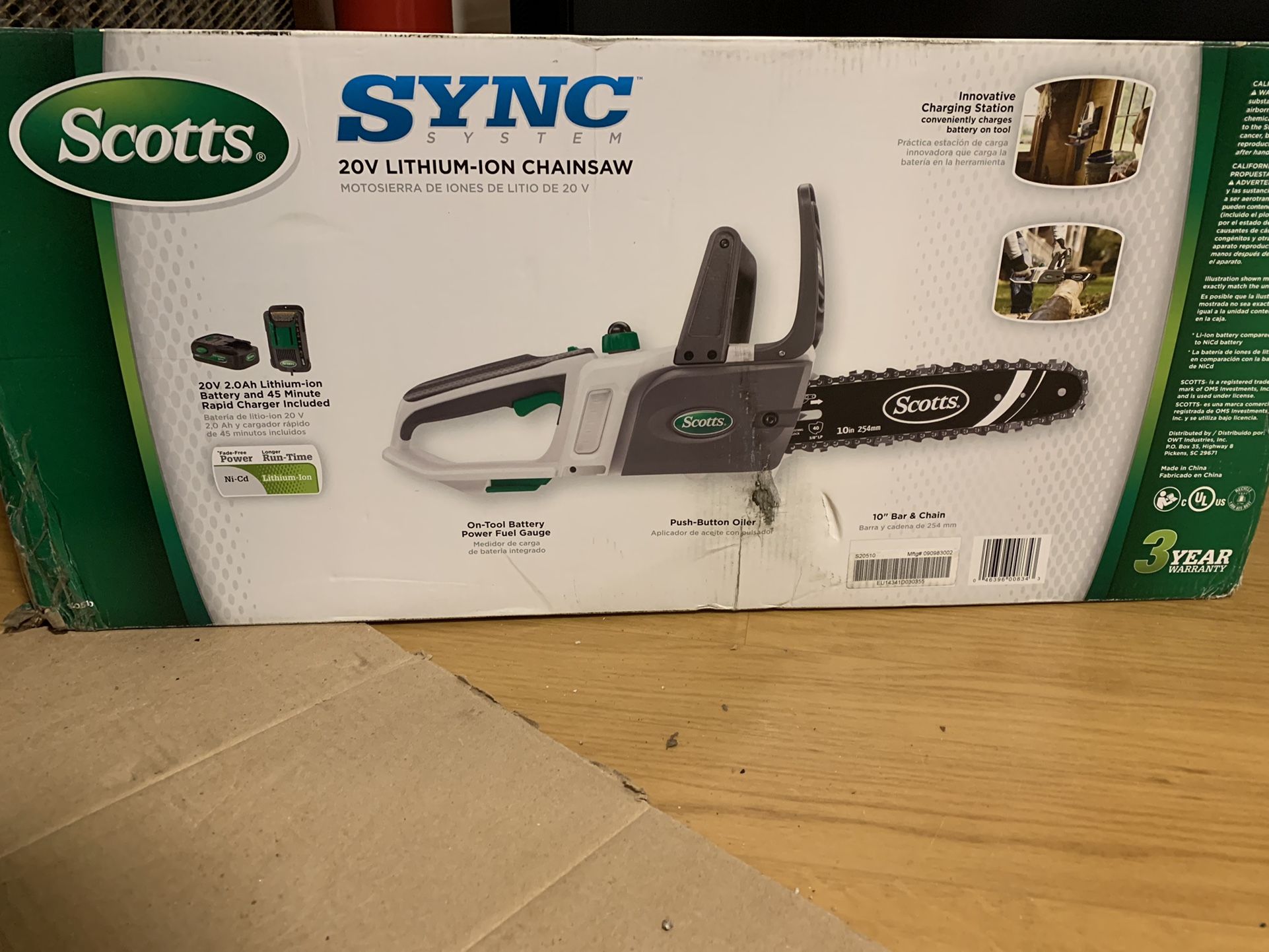 Scotts S20510 Synch 20V Lithium-Ion 10” Cordless Chainsaw