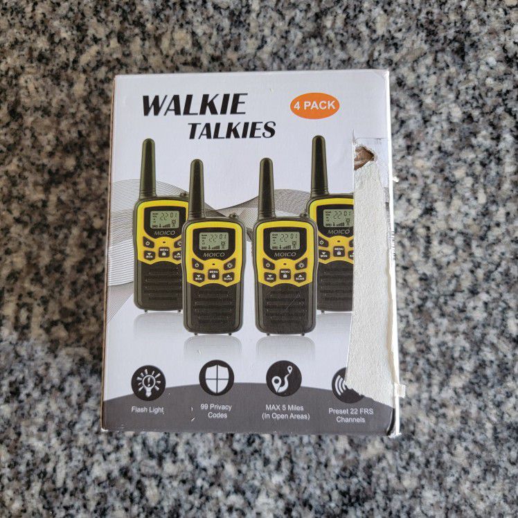 Walkie Talkies with 22 FRS Channels, MOICO Walkie Talkies for Adults with LED  Flashlight VOX Scan LCD Display, Long Range Family Walkie Talkie for Hik  for Sale in Lake Elsinore, CA OfferUp