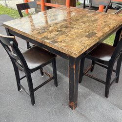 Bar height, dining table with chairs granite top