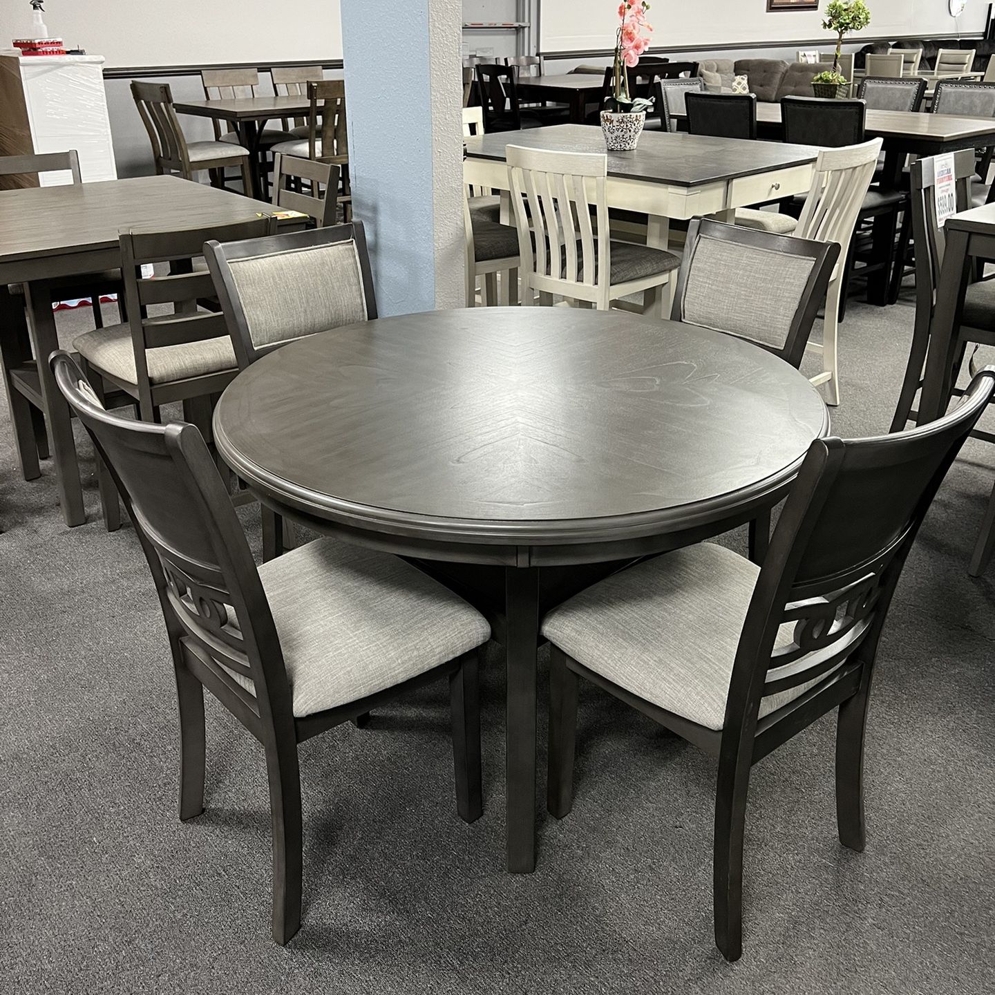 5PC Gray Round Dining Table Set 