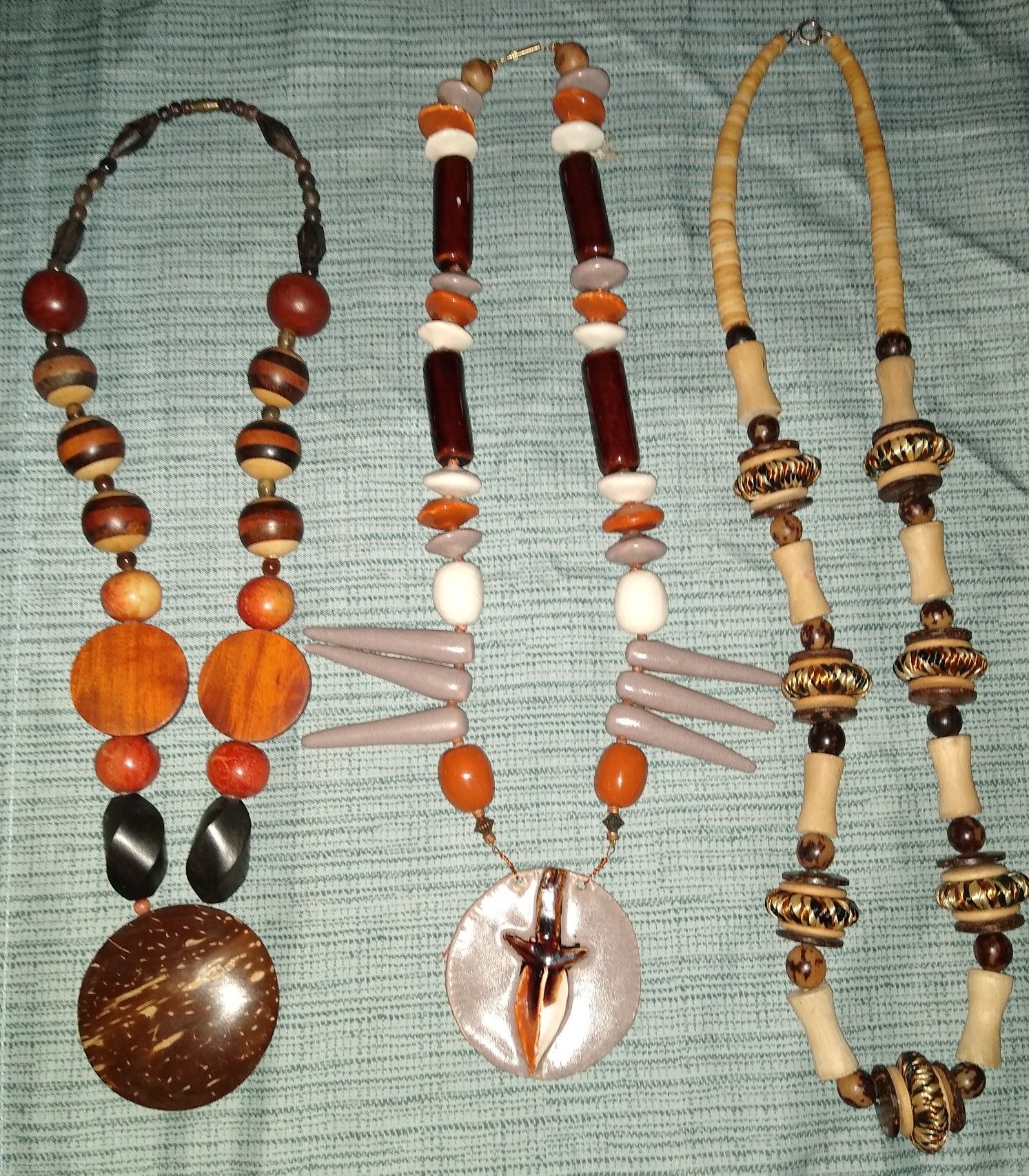 Exotic wood stone statement necklaces