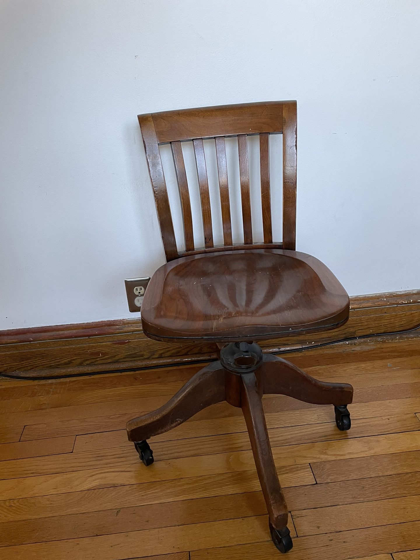 Antique Chicago Office Equipment Walnut Swivel Chair