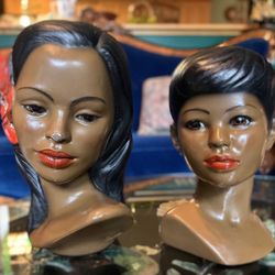 Mid-Century Signed Marwal Hawaiian Polynesian Chalkware Women Bust Sculpture’s 