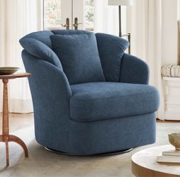 Oversized Blue 360° Swivel Accent Chair – Double Cushion Barrel Chair