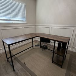 Modern L-Shaped Desk – Rustic Wood & Black Frame (Home Office Setup)
