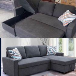 Dark Gray Microfiber Sectional Sleeper Sofa Couch 