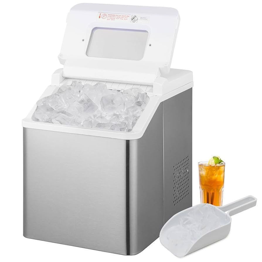 mollie Ice Maker Countertop Portable - 33Lbs/Day 3-Size Cube Shape Ice, 20-Minute 32 Cubes with Digital Timer, Stainless Steel Self-Cleaning Machine f