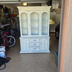 White Cabinet Hutch Vintage 54" X 79" X 17" With Built In Light China Glass Wear 
