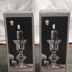 Vintage Beyer Bleikrystall Crystal Candlestick Holders New  in their original boxes.