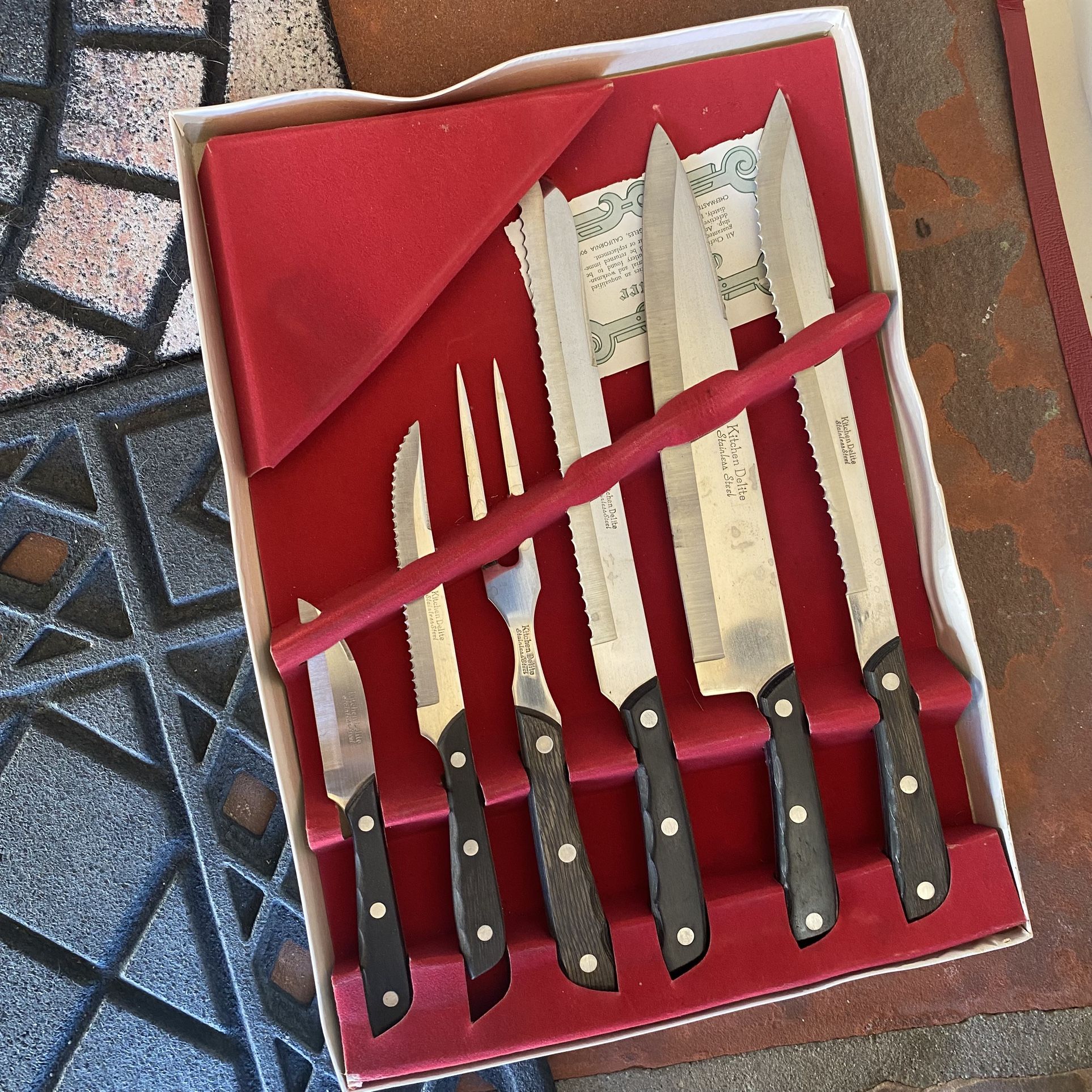 vintage Chefmaster Kitchen Delight stainless steel cutlery set.