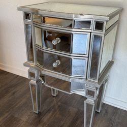 Contemporary Designer Mirrored Nightstand with 2 Drawers