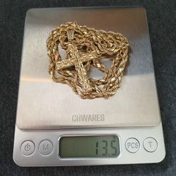10k Gold Rope Necklace & 10k Cross Pendant 