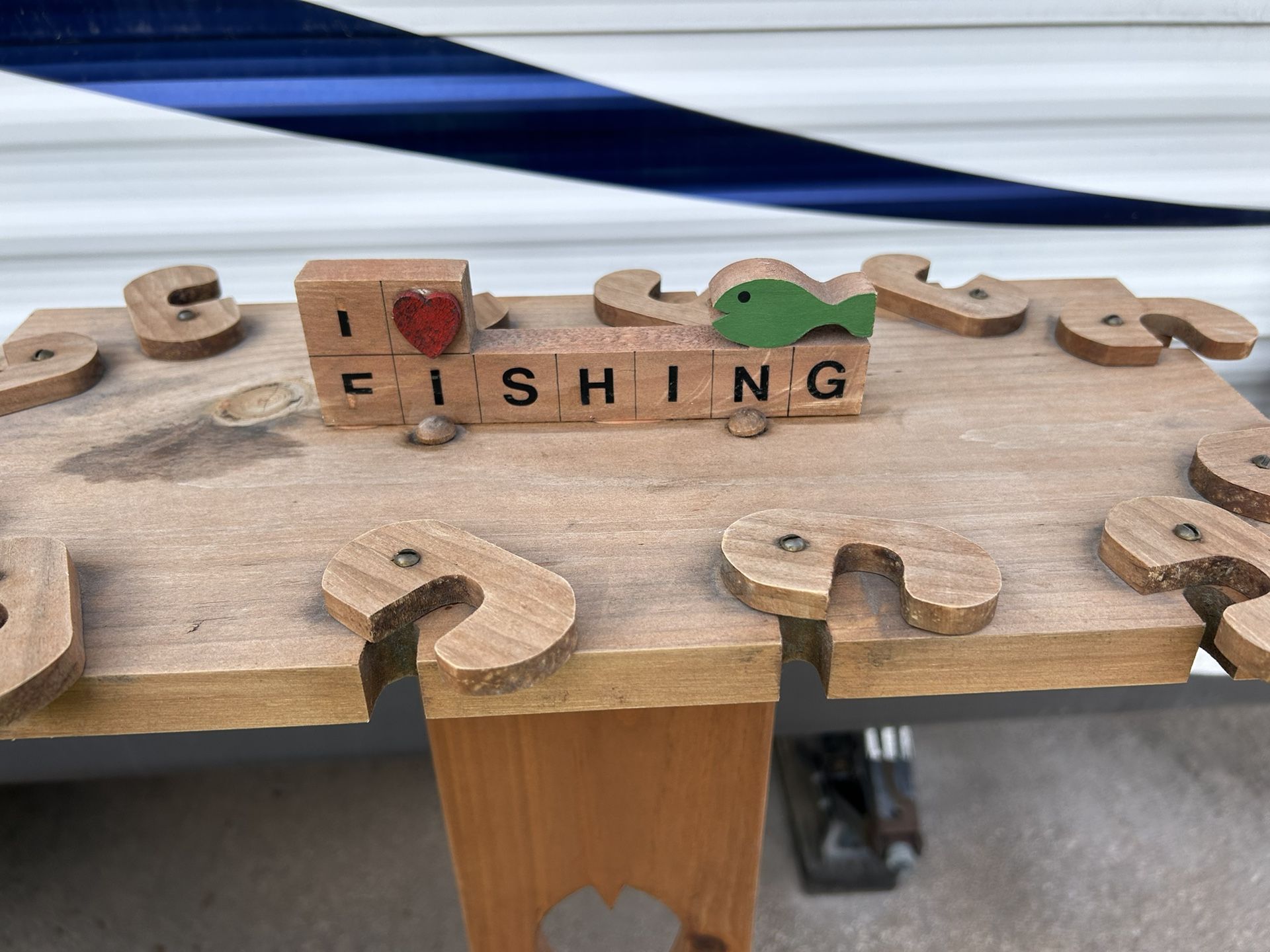 Vintage Wooden Fishing Pole Stand