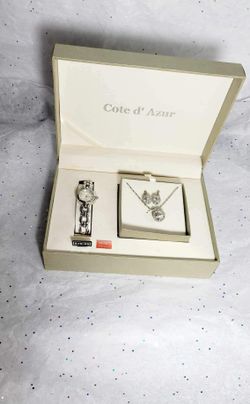 Vintage Côte d'Azur Silver Crystal Dress Watch & Earrings Set - Quartz