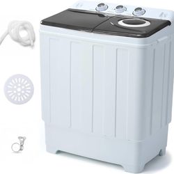28lbs Portable Washing Machine with 18lbs Wash and 10lbs Spin, Twin Tub Washer Compact Machine with Drain Pump, Mini Portable Washer for Home, Camping