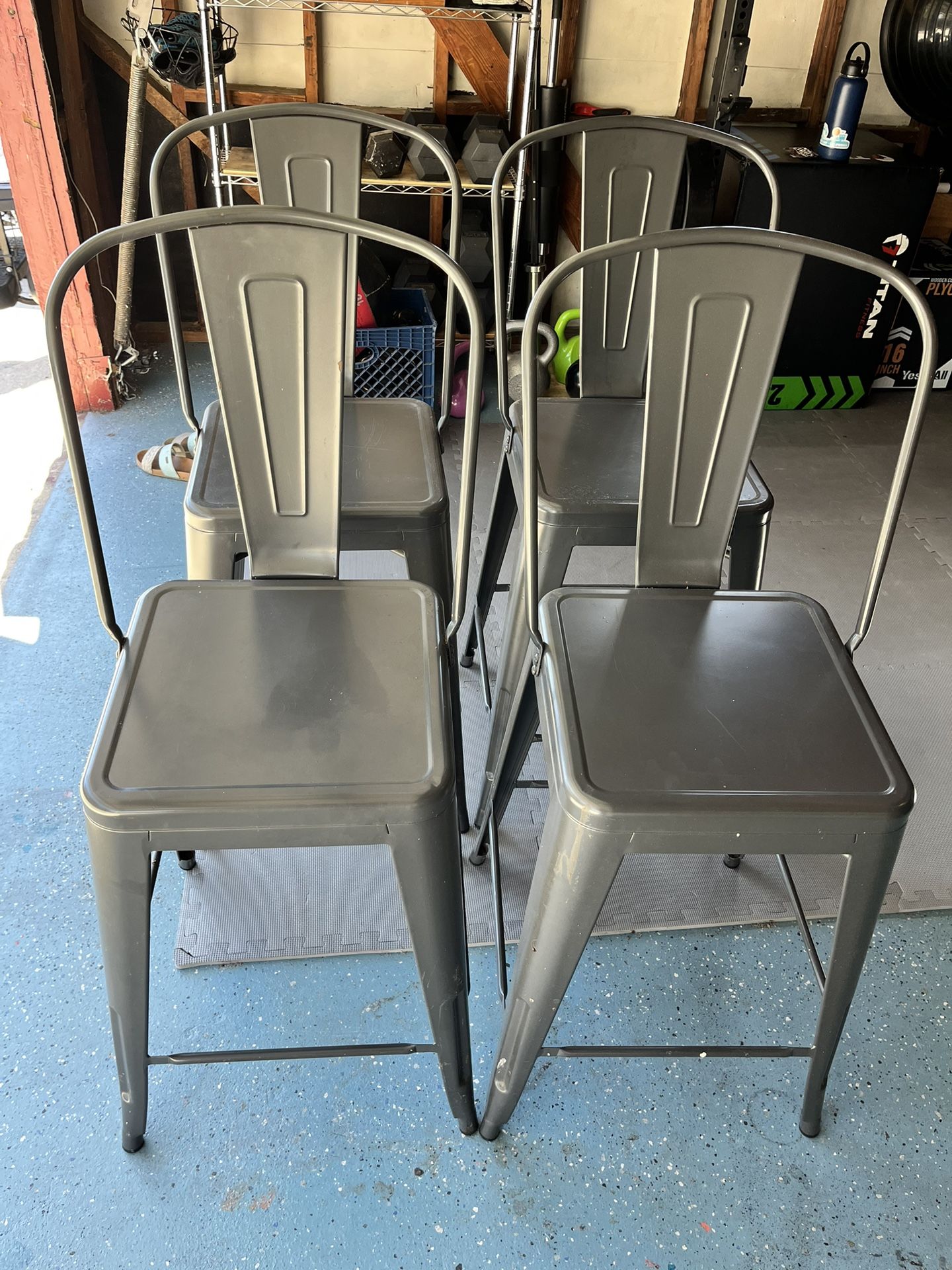 Set of 4 Industrial Metal Chairs, 26” Counter Height