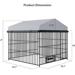 Brand New In Box! Large Outdoor Covered Galvanized Dog Kennel Heavy Duty, Galvanized Metal, 4 Sided CoverTarp Swivel Feeding Door & bowls Jaula /coral