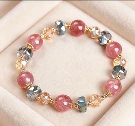Pink Stone and Crystal Beaded Bracelet