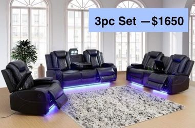 💥FREE DELIVERY💥Brand New POWER, LED, USB  3PC Reclining Sofa Loveseat Chair Set