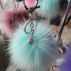 Light Turquoise 5" Pom Pom Keychain 7" Long