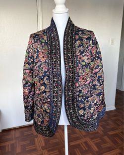 Soft surroundings midnight tapestry smooth blooms embellished jacket size medium
