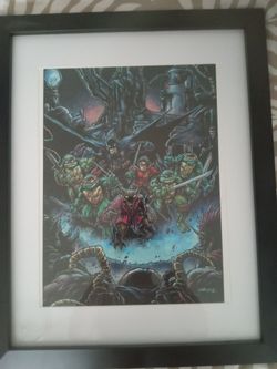 Framed &  Matted Kevin Eastman Print of TMNT/Batman