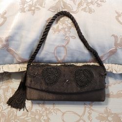 Bijoux Terner Vintage Black Beaded Mini Purse With Tassel